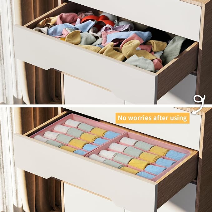 Joyoldelf Sock Drawer Organizer Divider, 16-Cell Underwear Organizers and Storage Fabric Drawer Organizer for Socks, Lingerie, Ties, 2 Packs Pink - Image 7
