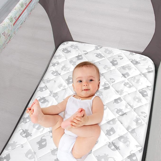 Pack and Play Sheets Fitted 2 Pack, Compatible with Graco Pack n Play, Soft and Breathable Playpen Sheets 39"×27"×5", Gray Star&Elephant
