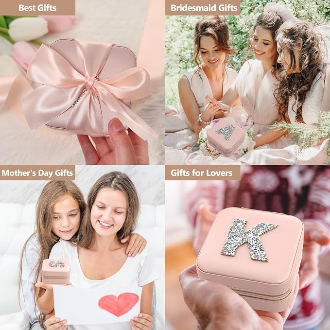 CHMI Personalized Jewelry Box for Women and Girls - Travel Essential and Birthday Gift - Bridesmaid Gift - Initial Pink J - Image 6