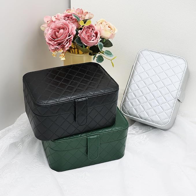 Jewelry Travel Case, 2-Layer Jewelry Box Organizer Medium Jewelry Travel Box, Portable Faux Leather Jewellery Storage Boxes with Argyle for Women, Daily Jewellery Case Home Use (Silver gray) - Image 7