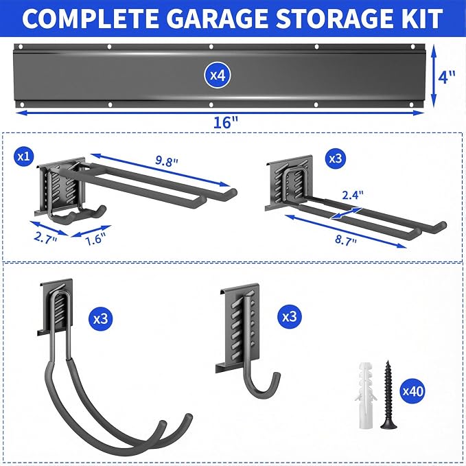 Shed Tool Organizer Wall Mount, 64inch Heavy Duty Garden Tool organizer Storage System, Easy Install With 10 Adjustable Hooks, For Garage, Basement, Shed, Workshop(Black) - Image 7