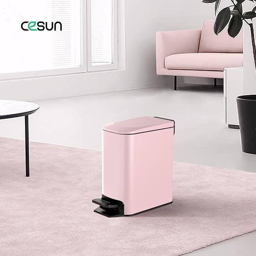 Cesun Small Bathroom Trash Can with Lid Soft Close, Step Pedal, 6 Liter / 1.6 Gallon Stainless Steel Garbage Can with Removable Inner Bucket, Anti-Fingerprint Finish (Pink) - Image 7