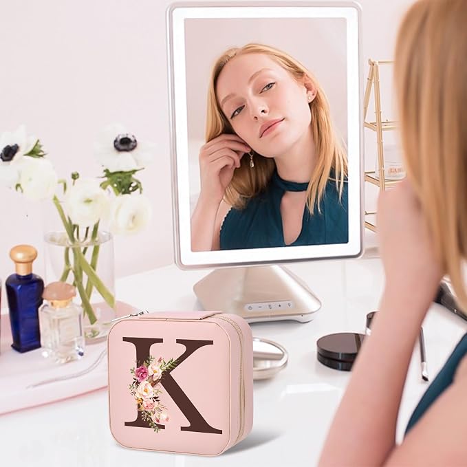 Inngeroo Christmas Gifts for Mom from Daughter Son, Personalized Birthday Giftware for Women, Mother Day Mom Gifts Small Travel Jewelry Box Travel Jewelry Organizer with Mirror, Initial K - Image 7