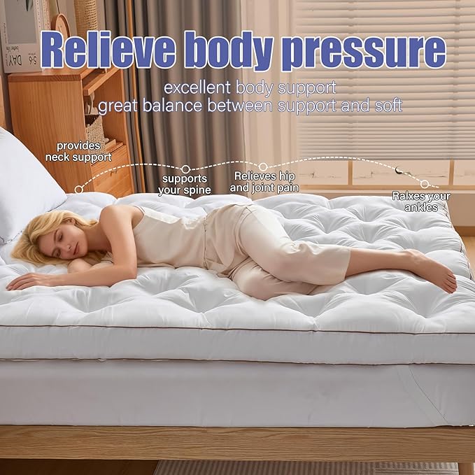 WhatsBedding 4 Inch Memory Foam Mattress Topper Full for Back Pain Relief, Filled with Breathable Gel Memory Foam, Fluffy Comfort Supportive Pillow Top Mattress Topper, 75x54x4in