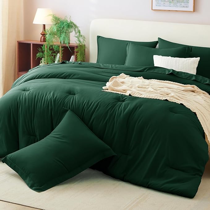 CozyLux Full Size Comforter Sets Emerald Green, 7 Pieces Bed in a Bag Full Comforter Set with Sheets, Luxury Bed Sets with Down Alternative Comforter, Fitted Sheet, Flat Sheet, Pillowcases & Shams
