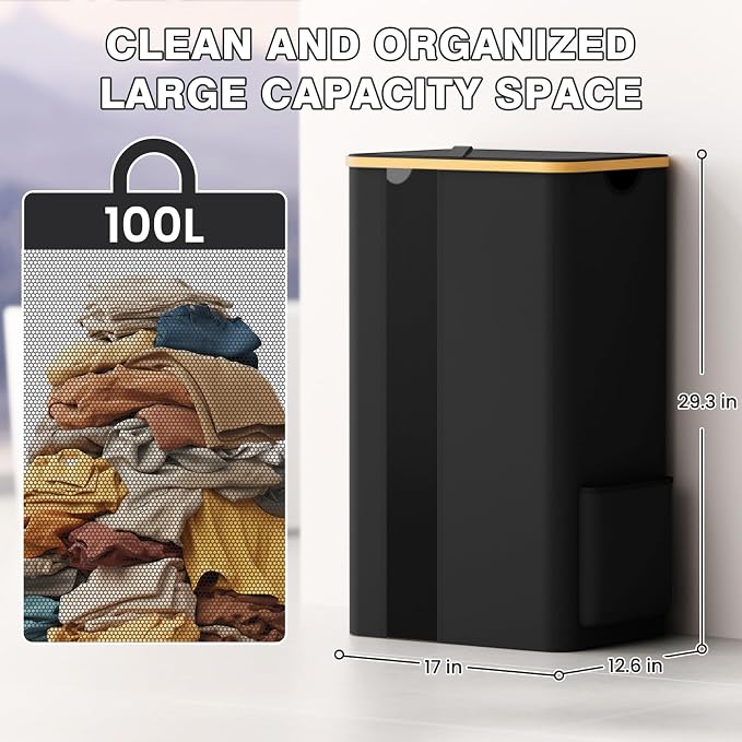 BlissTotes Laundry Basket with Lid, 100L Clothes Laundry Hamper with Handles and Removable Laundry Bag, Breathable Design Hamper with Lid for Bedroom, Bathroom, Dorm, Laundry Room - Black - Image 8