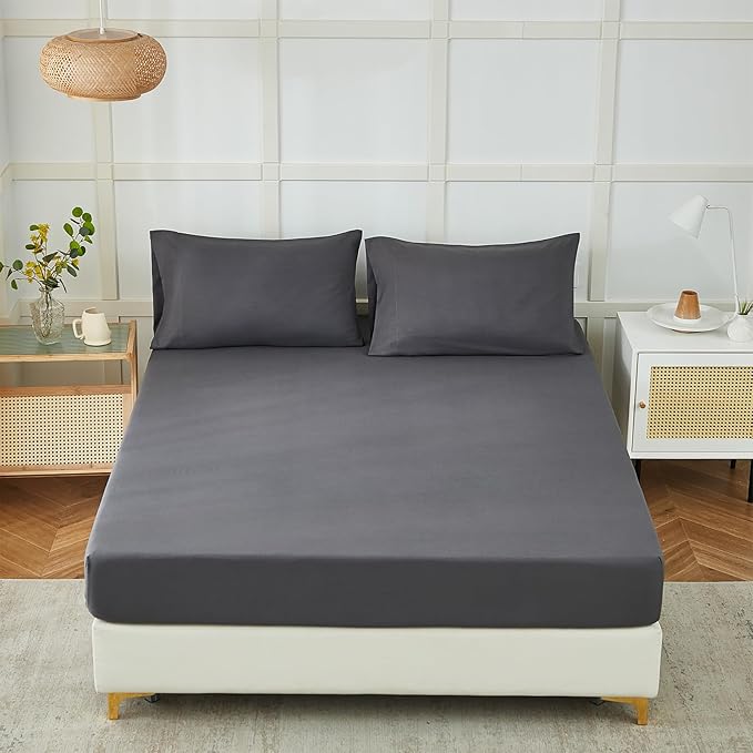 ILAVANDE Grey Twin Sheets Set, 3 Piece, Hotel Luxury 1800 Series Super Soft Microfiber Twin Bed Sheets, Wrinkle Free & Breathable, 14" Deep Pocket