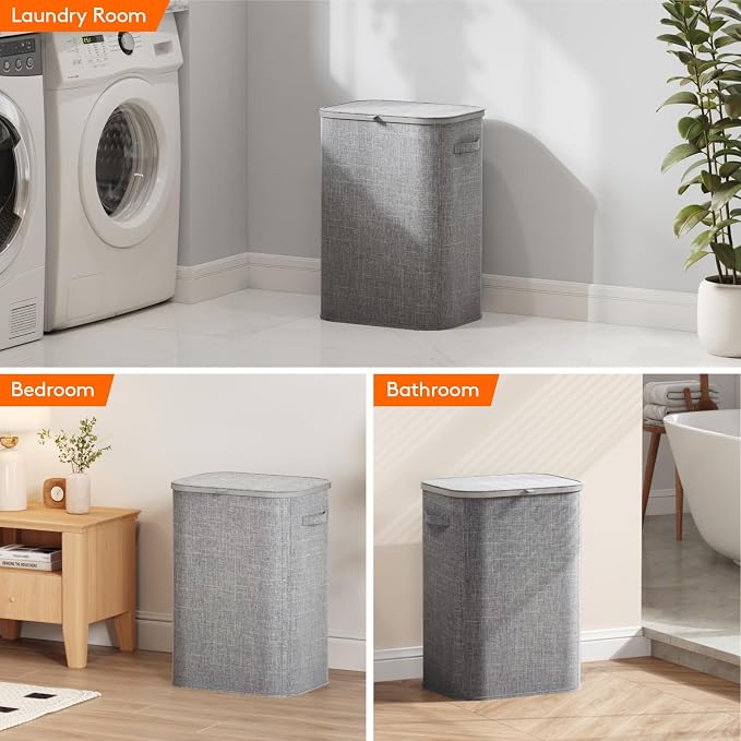 Lifewit 85L Large Laundry Basket with Lid, Laundry Hamper with Plastic Handles and Removable Bag, Foldable Tall Dirty Clothes Hampers for Laundry for Laundry Room, Bedroom, Bathroom, Dorm, Light Gray - Image 8