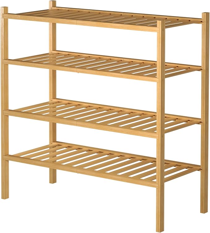 ROMGUAR CRAFT 4 Tier Bamboo Shoe Rack for Closet Free Standing Wood Shoe Shelf for Entryway Small Space Stackable 27"x11"x26" (Natural) - Image 7