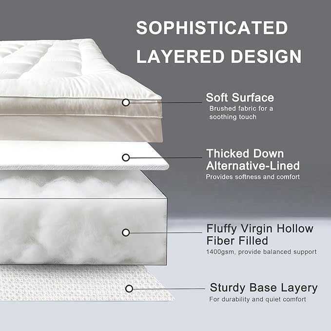 3 inch Mattress Topper King Size Pillow Top - Extra Thick Padded Mattress Pad & Protector, Breathable Fitted Deep Pocket 8-21, Ultra Soft & Supportive 1100GMS