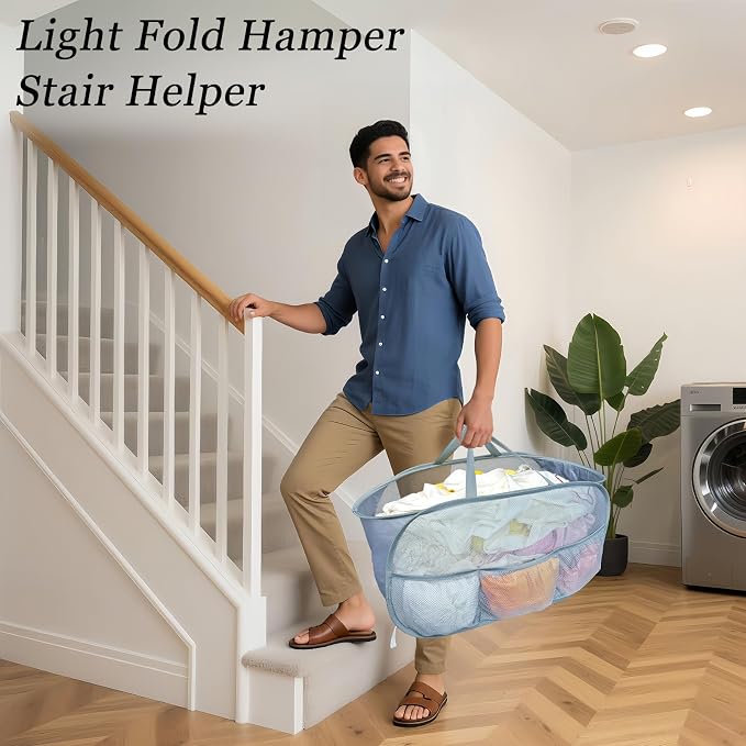 Collapsible Laundry Baskets 2 Pack, Mesh Pop Up Hamper with Handles, Portable Stair Basket, Dorm or Room Folding Bin, Dirty Clothes Hamper Light Breathable. Grey. 2H - Image 8