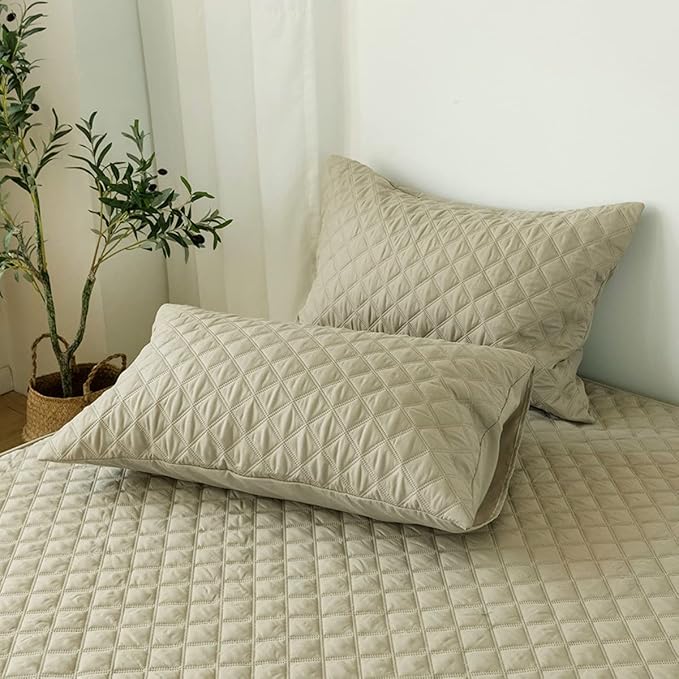jejeloiu Khaki Quilted Mattress Pad, 100% Waterproof Breathable King Bedding Fitted Sheet Mattress Protector 14" Deep Pocket Cotton Snow Down Alternative Filling Mattress Cover (King,Khaki)