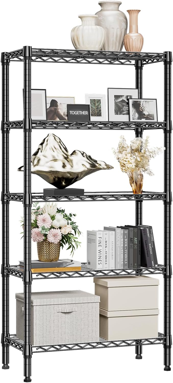 M MZG 1250 lbs 5 Tier Shelf Metal Storage Shelves Shelving Wire Rack Heavy Duty Closet Organizers for Garage Kitchen Bathroom Laundry Black 13.8" D x 29.5" W x 59.5" H - Image 8