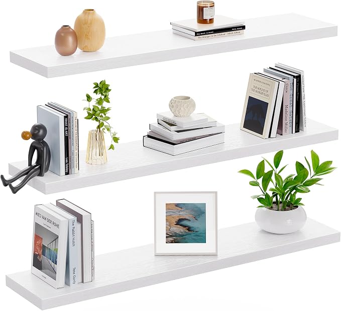AMADA HOMEFURNISHING 23.6" L Floating Shelves, Wall Shelves Set of 3 for Bathroom/Living Room/Bedroom/Kitchen, White Floating Shelves for Wall Decor with Invisible Brackets - AMFS44W - Image 9