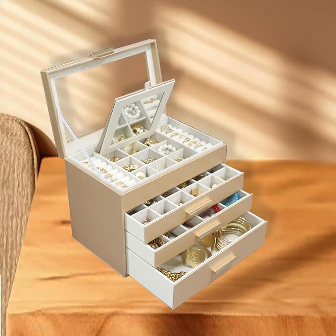 BOOVO Jewelry Boxes for Women, White and Black 6 Layer Large Jewelry Box for Necklace, Bracelet, Earrings, Rings Storage, Jewelry holder Organizer for Girls Gift (Gold, 4 layer) - Image 6