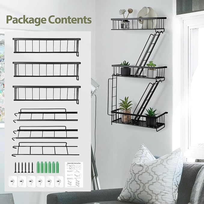 SweetSage Fire Escape Wall Shelf - New York Decorative Ladder Shelf, Wall Art Floating Shelf Black Metal Shelves for Bedroom, Home Office Storage and Display (3-Tier) - Image 7
