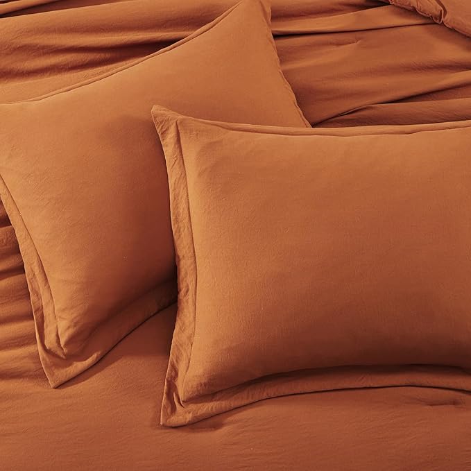 WRENSONGE Twin Comforter Set- 5 Pieces Burnt Orange Bed in a Bag, All Season Twin XL Bedding Sets with 1 Fitted Sheet, 1 Flat Sheet, 1 Pillow Sham and 1 Pillowcase