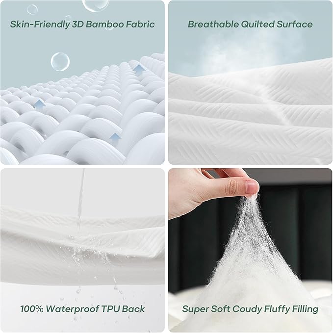 Cozymaker King Size 100% Waterproof Mattress Protector, Mattress Pad Cover Fitted 8"-21" Deep Pocket, 3D Air Fabric Soft Breathable Cooling Bed Cover Noiseless Washable, White-Fence