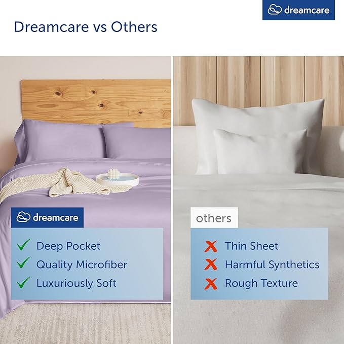 DREAMCARE King Size Sheets Set - 6 pcs Breathable Cooling Bed Sheets - up to 15" Deep Pocket King Sheet Set with Side Pockets - Extra Soft 100% Brushed Hypoallergenic Hotel Luxury Bedding - Lavender