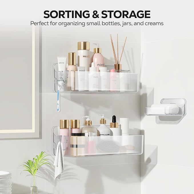 Nieifi Adhesive Wall Shelf, Shower Shelves, Shower Organizer for Bathroom Organization (A-Clear, 3 pieces) - Image 9