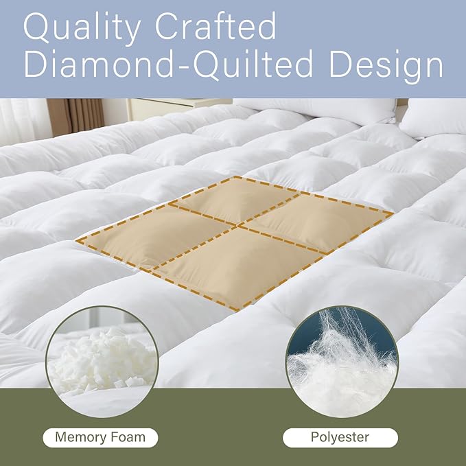 Aodeng 2 Inch Memory Foam Mattress Topper Twin for Back Pain, Extra Soft Pillow Top Mattress Topper, Fluffy Shredded Memory Foam Filled