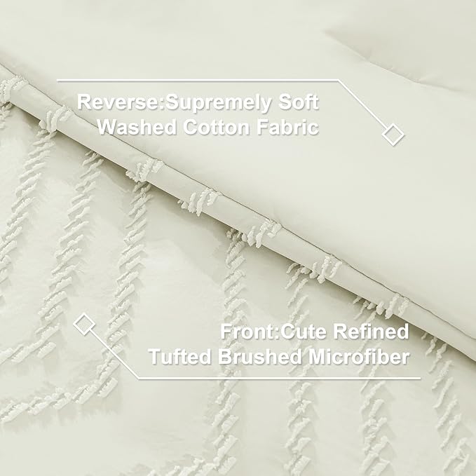 Litanika Ivory Queen Size Comforter Set with Sheets - 7 Pieces Bed in a Bag Queen Boho Tufted Complete Bedding Sets with Comforter, Sheets, Pillowcases & Shams