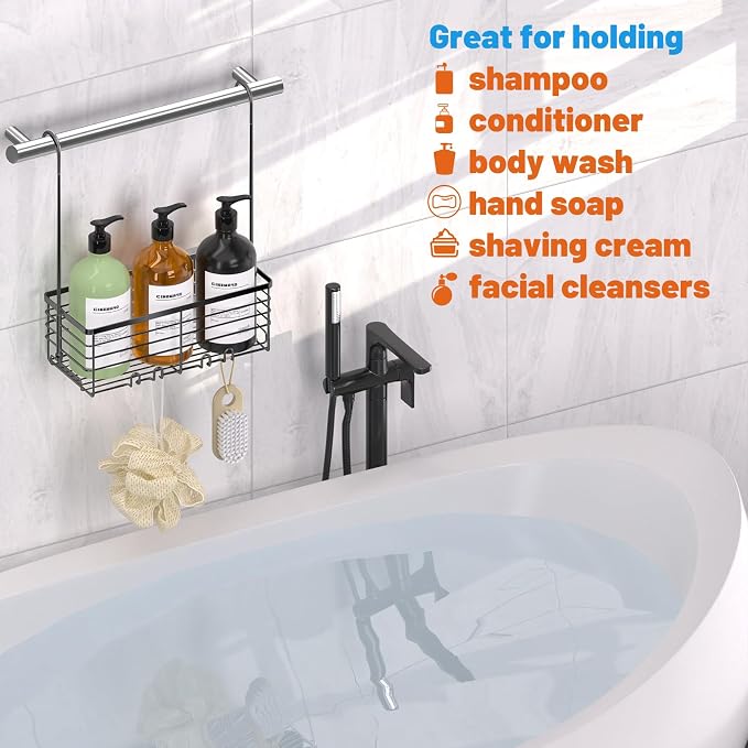 YUOROS Hanging Shower Caddy, Over the Door Shower Organizer Rack 304 Stainless Steel Rustproof Bathroom Storage Shampoo Holder Basket (Black) - Image 7