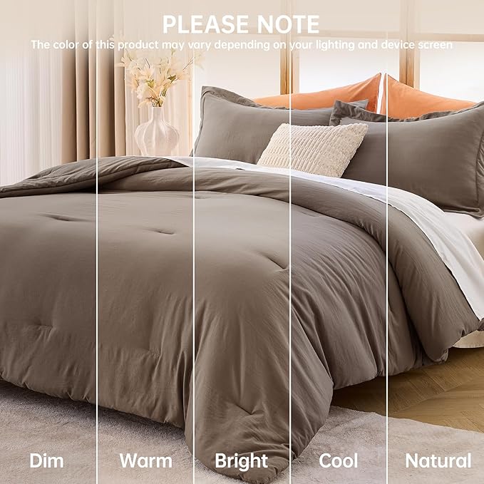 MUXHOMO King Size Comforter Set, All Season Ultra Soft Down Alternative Bedding - 3 Piece Lightweight Bed Set Includes 1 Comforter (104"x90") and 2 Pillow Shams (20"x36"), Brown