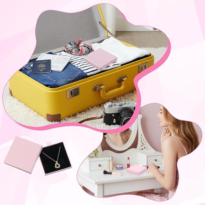 Jewellery Gift Box, 4 Pcs Ring Necklace Box Small Gift Boxes for Bracelets Earrings Necklaces Bracelet Drawer Organizer Square Pendent Storage Case for Birthday DIY Wrapping(Pink) - Image 7
