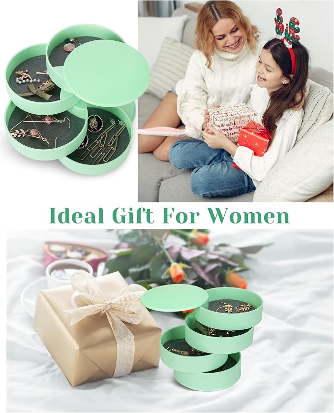CONBOLA Jewelry Organizer, Small Jewelry Storage Box Earring Holder for Women, 4-Layer Rotating Travel Jewelry Tray Case with Lid for Bracelets Rings Bracelets - Image 7