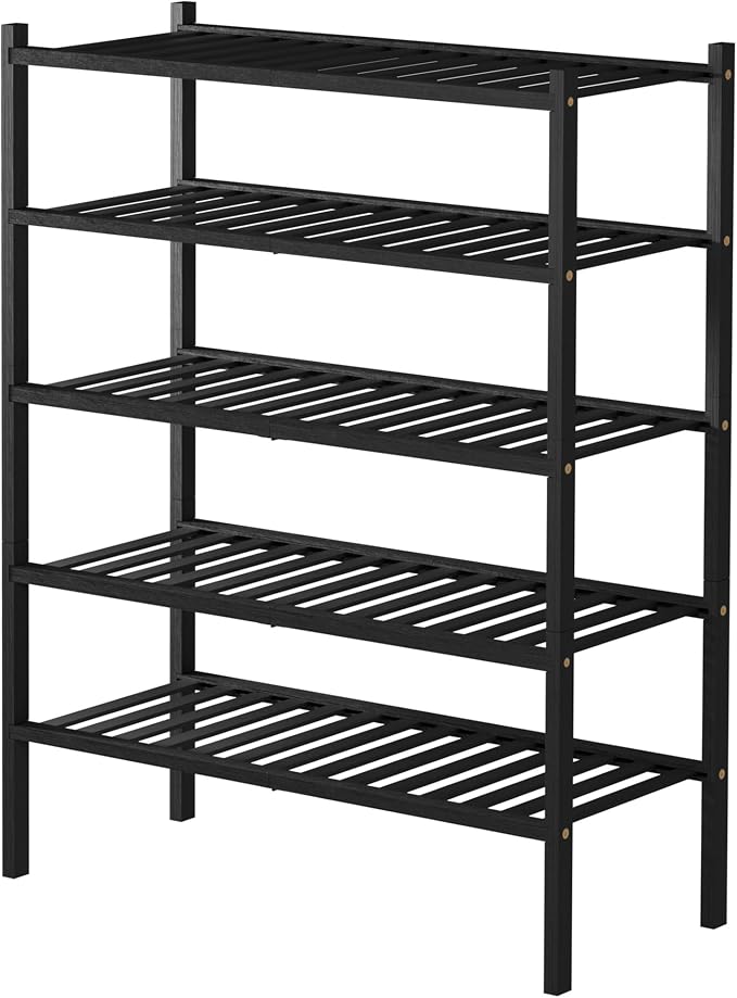 ROMGUAR CRAFT 5 Tier Bamboo Shoe Rack for Closet Free Standing Wood Shoe Shelf for Entryway Small Space Stackable 27"x11"x33" (Black) - Image 7