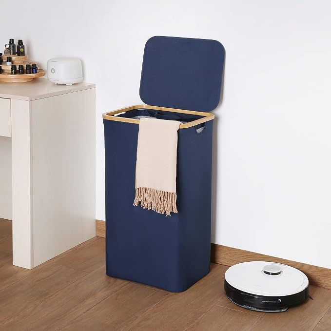 efluky Laundry Basket with Lid and Removable Bag, 100L Tall Laundry Hamper with Bamboo Handles, Aesthetic Dirty Clothes Bin for Laundry Room, Bathroom, Bedroom and Dorm, Blue - Image 8