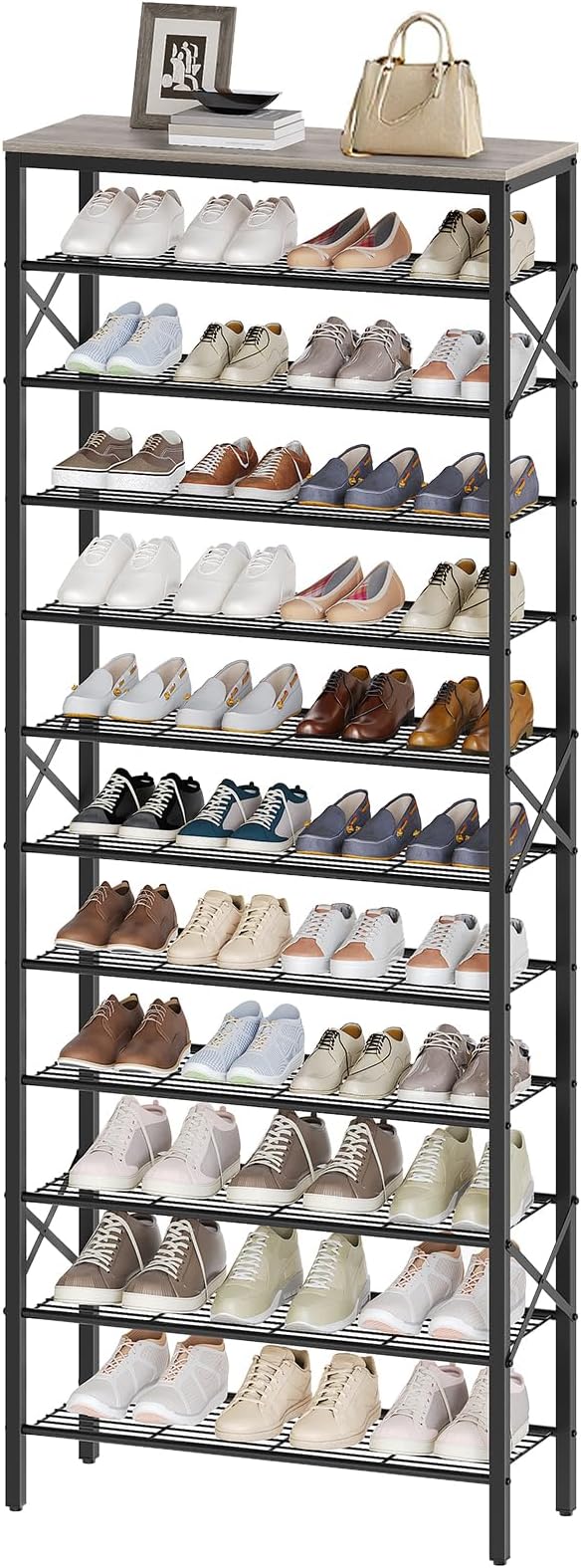 YATINEY 12 Tier Shoe Rack, Large Capacity Shoe Storage Organizer Holds 48 Pairs, Sturdy and Stable, for Entryway, Hallway, Closet, Dorm Room, Greige and Black SS12BG - Image 9
