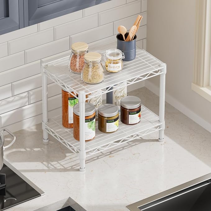 SINGAYE 2 Small Shelves Kitchen Storage Shelf Wire Shelving Unit Metal Shelf Adjustable Organizers Storage Shelving for Office Pantry White 12" D X 18" W X 12" H - Image 9