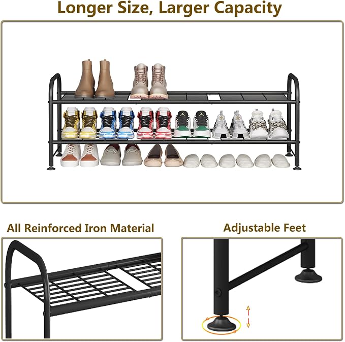 LINZINAR Shoe Rack 2 Tier Storage Organizer for Closet Entryway Metal Black - Image 6