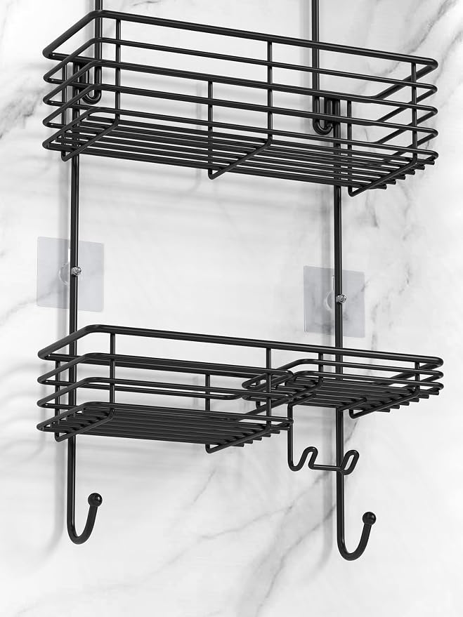 SMARTAKE Hanging Shower Head Caddy, Rustproof Bathroom Shower Shelf Organizer, SUS201 Stainless Steel Over The Storage Rack, for Toilet, Bathroom, Black - Image 7