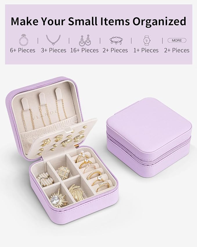 VLANDO Travel Jewelry Case, Small Travel Jewelry Organizer Box for Girls Women - Purple - Image 5