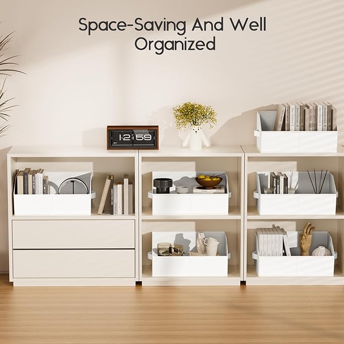 Homsorout Large Closet Organizers and Storage Bins - 8 Pack Trapezoid Storage Baskets for Shelves, Foldable Fabric Baskets with Handles Ideal for Closet, Basket, Wardrobe and Shelf Storage, White - Image 7