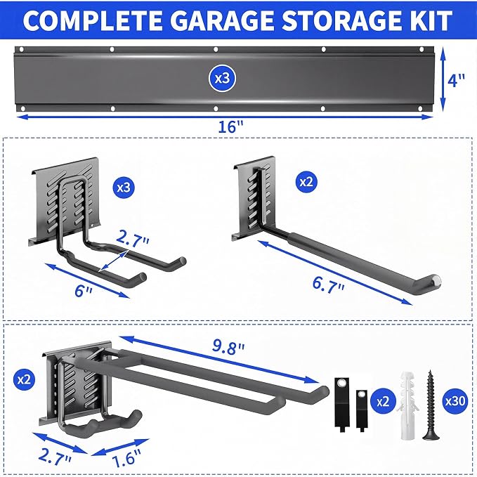 Garden Tool Organizer Wall Mount, 48inch Heavy Duty Garden Tool organizer Storage System, Easy Install With 7 Adjustable Hooks, For Garage, Basement, Shed, Workshop(Black) - Image 7