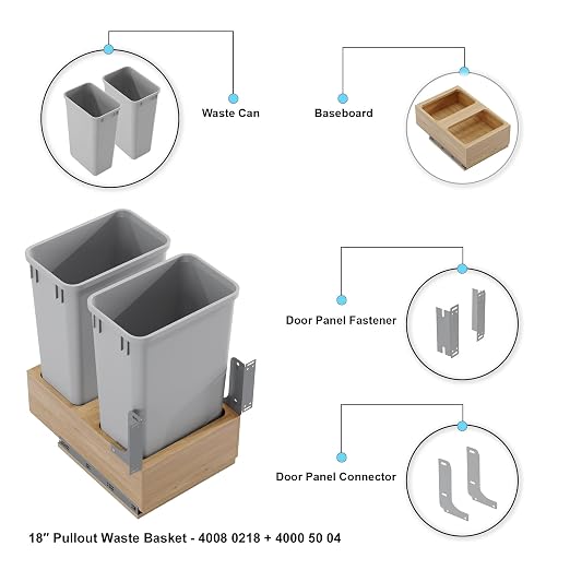 Dowell Double 50Qt Undermount Trash Pull-Out Waste Container with Full Extension Soft-Close Slides, Bottom Mounted, Face Frame/Frameless Min. Cabinet Opening: 15-1/2 Inch Wide-4008 0218 50 - Image 9