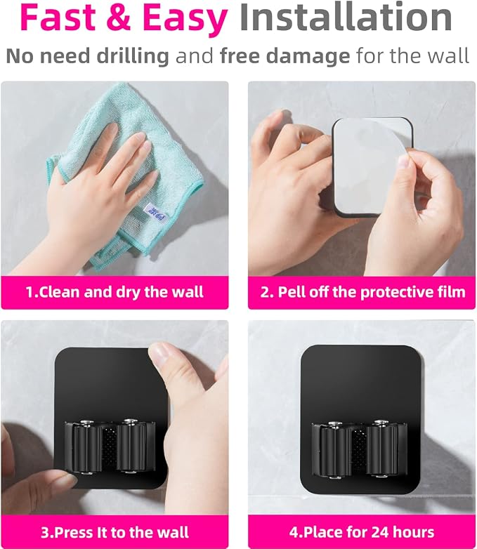 4 Pack Broom Holder Wall Mount, Improved Super Anti-Slip Mop and Broom Holder Wall Mount, Broom Hanger Gripper for Kitchen, Bathroom, Closet, Garden Garage, Black | Super Anti-Slip, Mop and Broom Holder, Broom Hanger Gripper, for Kitchen, Bathroom, Closet - Image 7