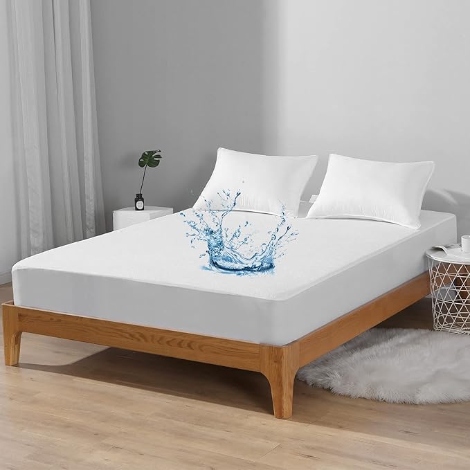 Yarns of Cotton Queen 6" Drop Waterproof Mattress Protector, White, Fitted Style
