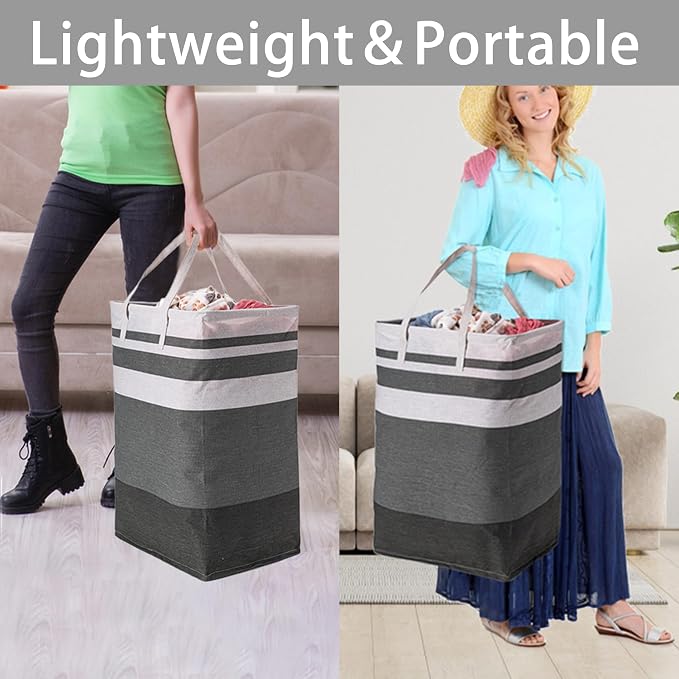 BOOMIBOO 2 Pack Large Laundry Basket,Waterproof Freestanding Laundry Hamper,Collapsible Clothes Basket with Easy Carry Handles in Laundry Room Bathroom Bedroom Dorm,Gradient Grey,100L - Image 7