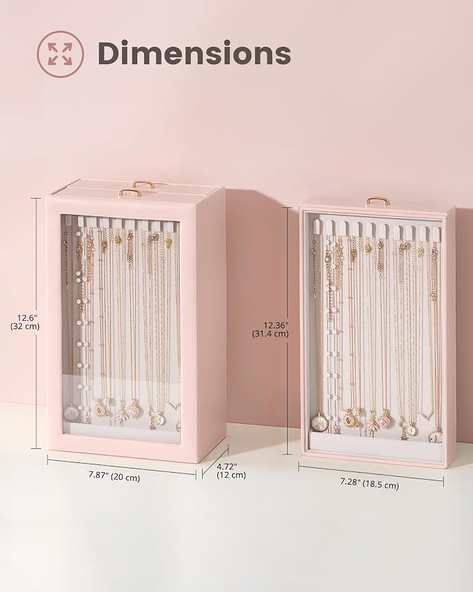 Lolalet Upgraded Double-Sided Hanging Necklace Organizer Box, Jewelry Display Case with Double-Sided Clear Window for Necklaces Bracelets, Tangle-Free Necklace Storage Box, Mothers Day Gift - Image 8