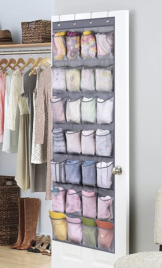 MISSLO 28 Large Pockets Hanging Shoe Rack Door Shoe Organizer Hanging Shoe Storage Hanger for Closet Mesh Holder, Grey - Image 7