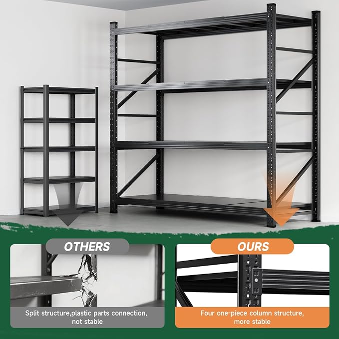 Letaya 6000LBS Storage Shelves Heavy Duty,79" W Garage Shelving Units, 4 Tier Adjustable Utility Rack Shelf,Large Metal Industrial Shelves,for Shop,Warehouse,Basement,Black (79" W x 24" D x 79" H) - Image 9