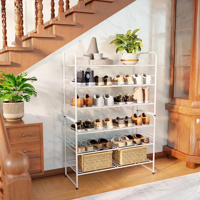 SUFAUY 3 Tier 33" Wide White Metal Shoe Rack for Closet, Stackable - Image 8