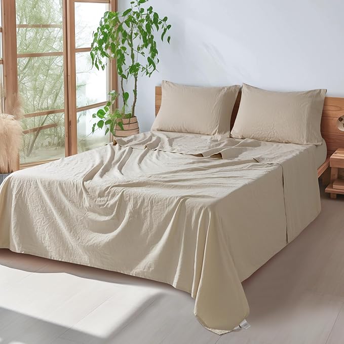 SONORO KATE 100% French Pure Linen Sheets, Breathable and Durable Linen King Size Sheets, Anti-Tear Linen Bed Sheets, Machine Washable, 16 Inch Deep Pocket - 4 Piece (Natural Linen, King)