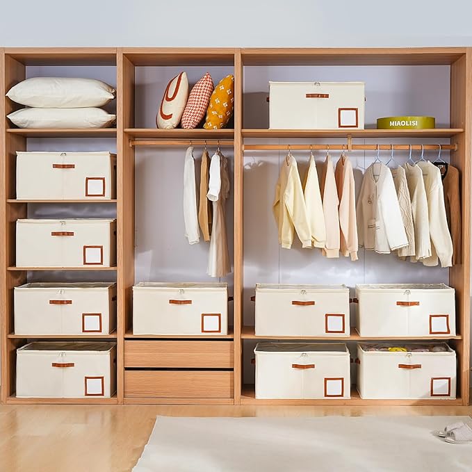INSTY Shoe Organizer for Closet Fit 24 Pairs, Large Foldable Shoe Storage Containers Box Bin w/Adjustable Dividers and Clear Cover, Space Saving Shoe Storage Organizer Box, Beige - Image 7