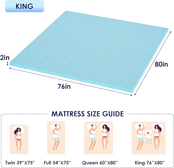 PayLessHere 2 Inch Gel Memory Foam Mattress Topper/Gel Infused Mattress Topper/CertiPUR-US Certified/Easy to Clean, (King)